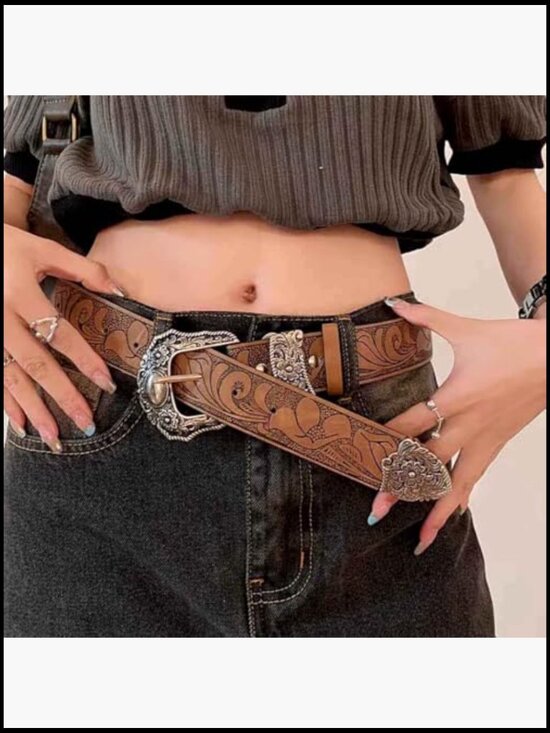 Western Belt with Buckle Adjustable Faux Leather main image 4